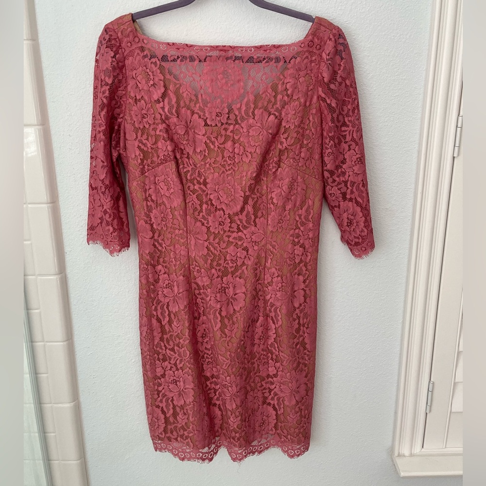 Barely worn pink lace dress with gold underlay